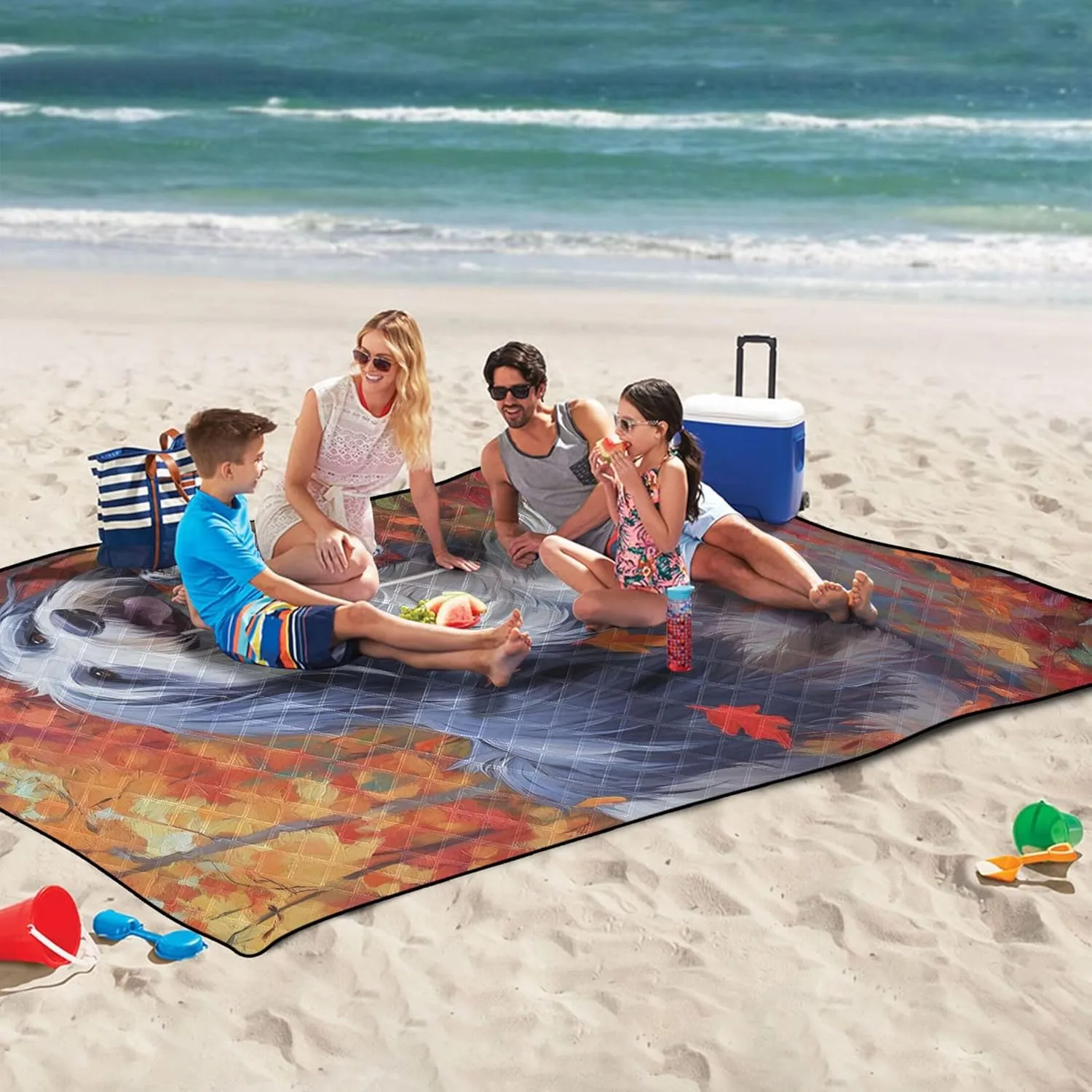CHIFIGNO Shaggy Dog Autumn Forest Path Beach Mat Waterproof Sandproof Floral Camping Blanket for Grass Pink Picnic Blanket Foldable 80" x 60"