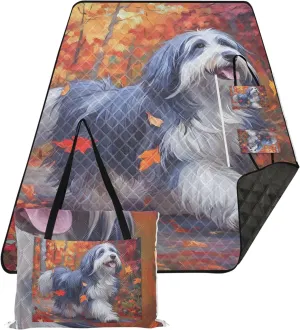 CHIFIGNO Shaggy Dog Autumn Forest Path Beach Mat Waterproof Sandproof Floral Camping Blanket for Grass Pink Picnic Blanket Foldable 80" x 60"