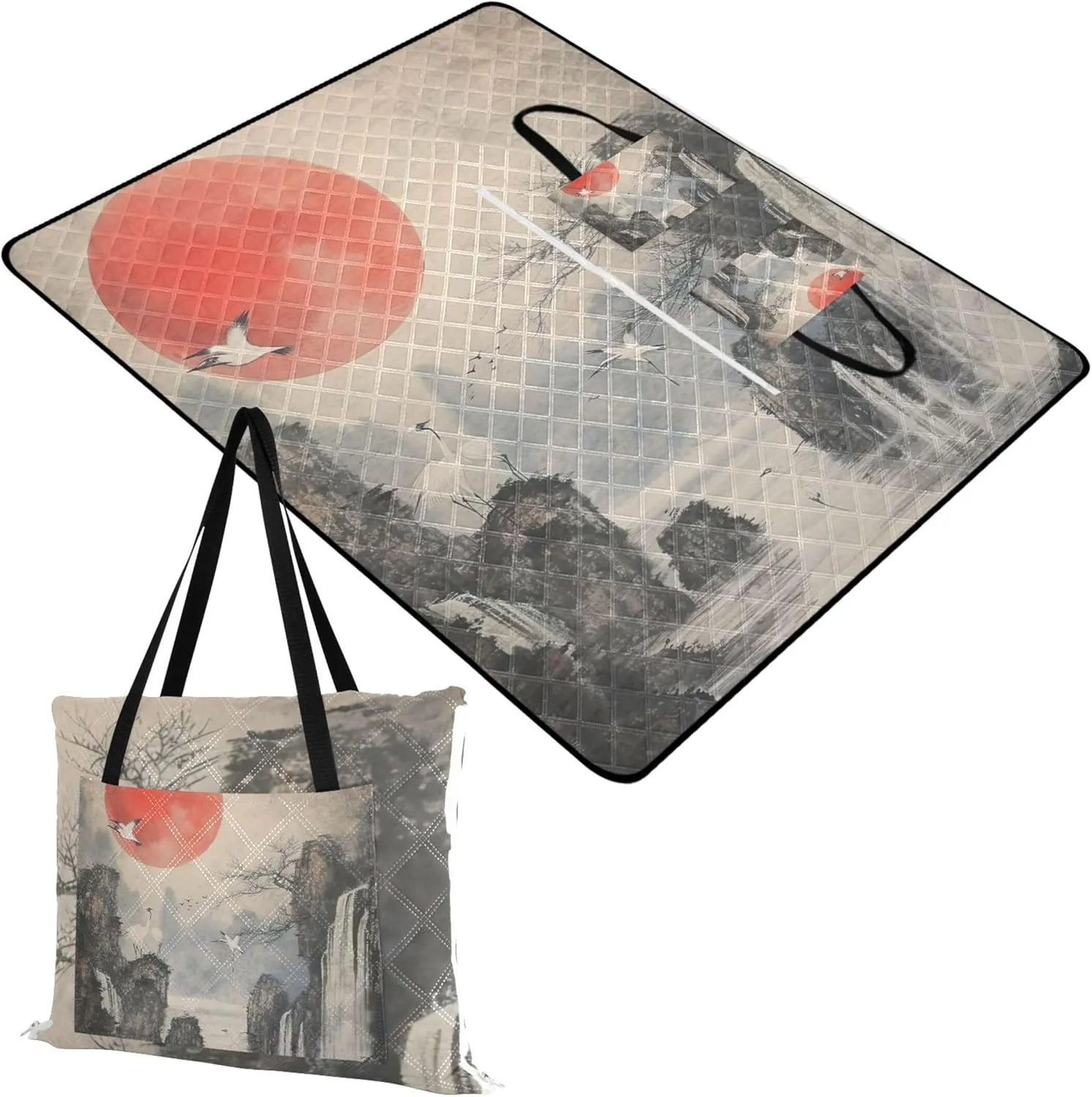 CHIFIGNO Watercolor Painting Waterfall Beach Mat Waterproof Sandproof Outdoor Blankets for Grass Cute Picnic Blanket Foldable 80" x 60"