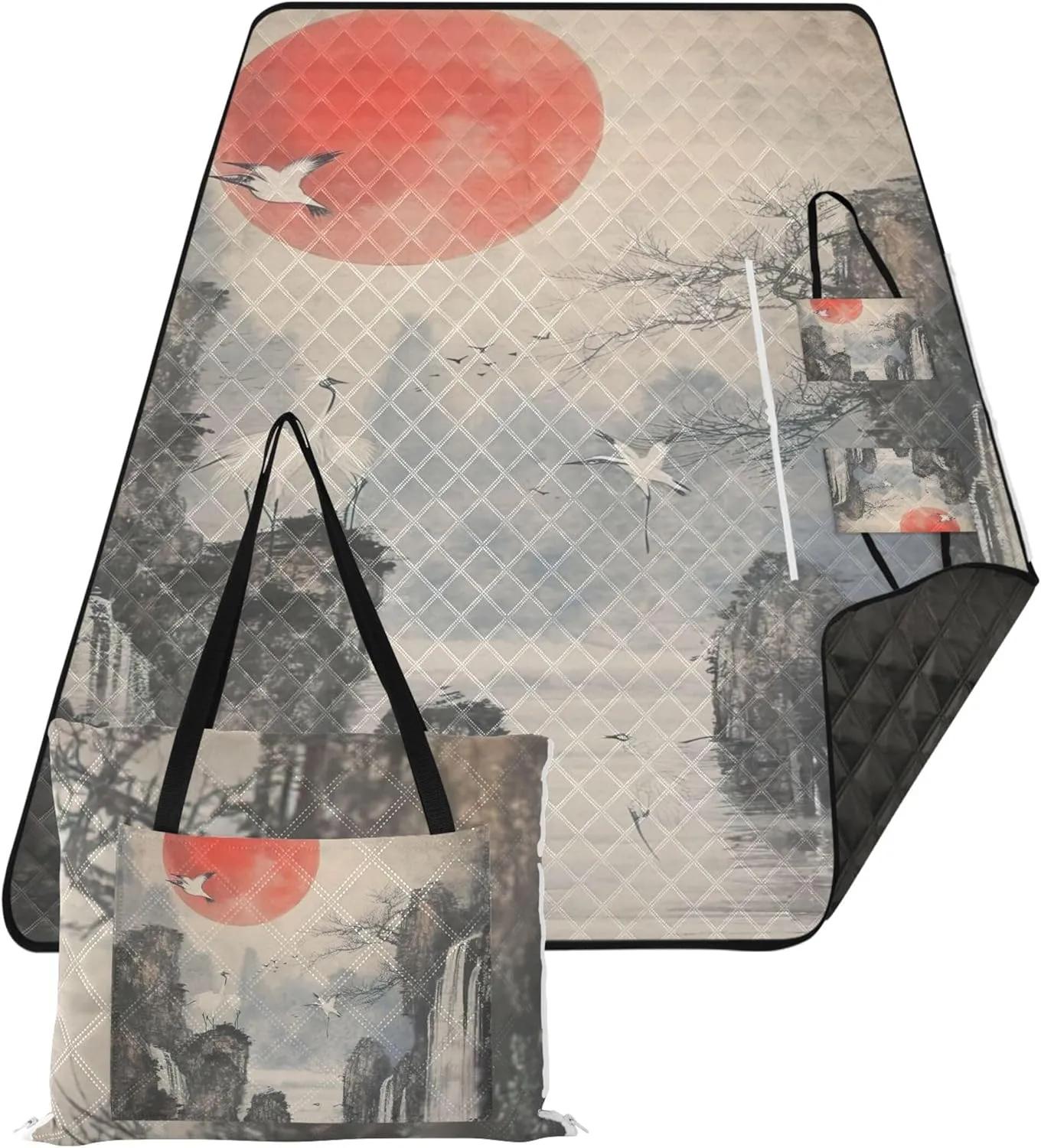 CHIFIGNO Watercolor Painting Waterfall Beach Mat Waterproof Sandproof Outdoor Blankets for Grass Cute Picnic Blanket Foldable 80" x 60"