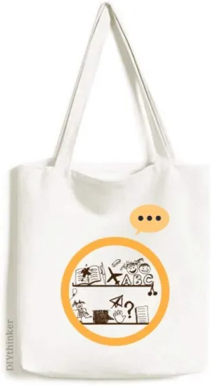 Childlike Children Cute Illustration Bookshelf Expression Gift Sack Canvas Tote Shoulder Bag