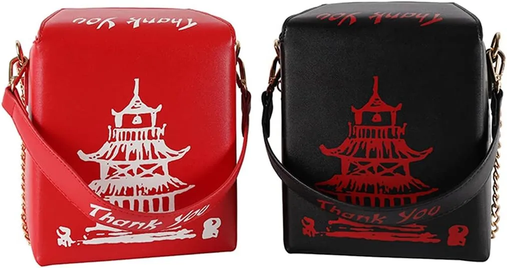 Chinese Takeout Box Style Shoulder Bag PU Leather Crossbody Bags for Women