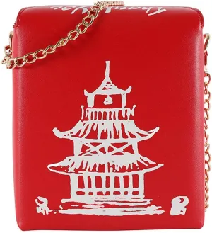 Chinese Takeout Box Style Shoulder Bag PU Leather Crossbody Bags for Women