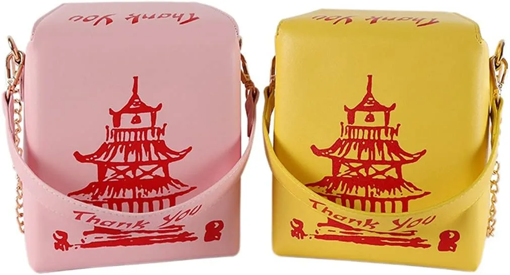 Chinese Takeout Box Style Shoulder Bag PU Leather Crossbody Bags for Women