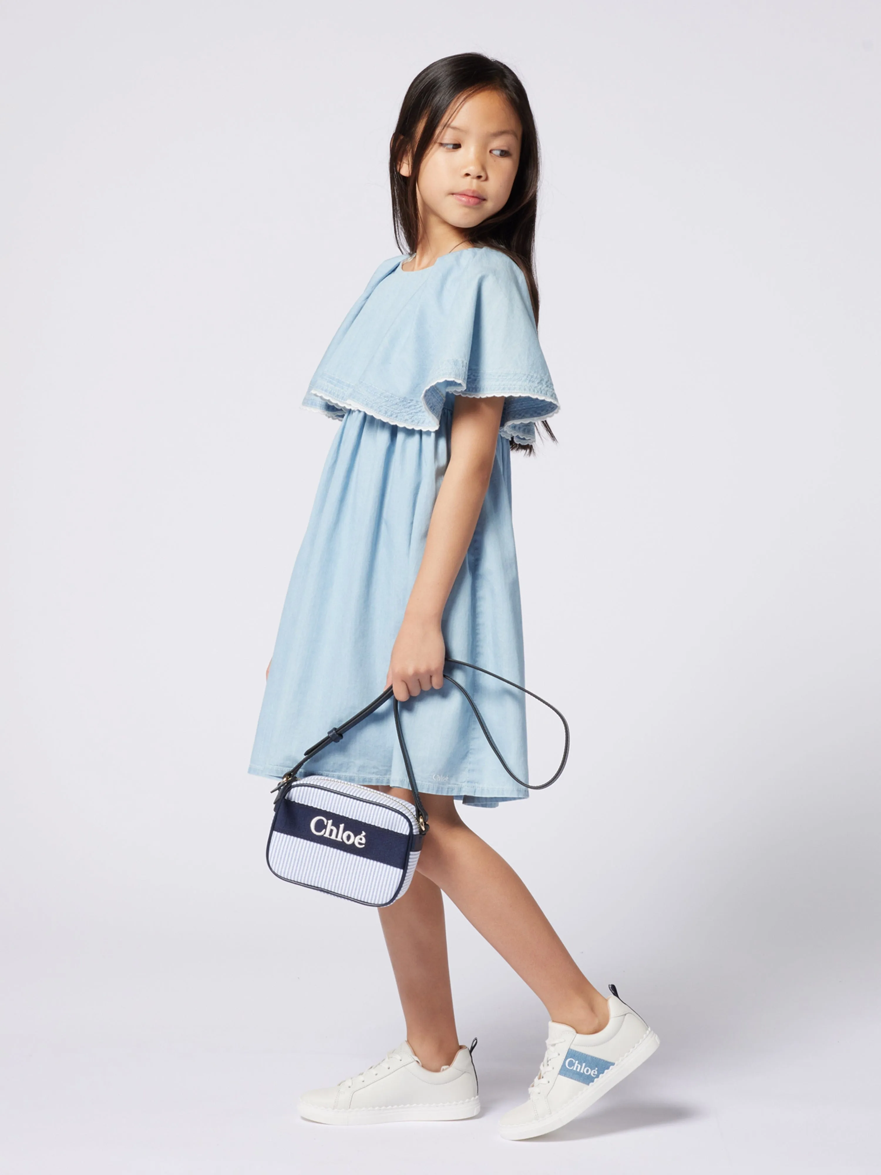 Chloé Girls Striped Shoulder Bag in Navy (16cm)