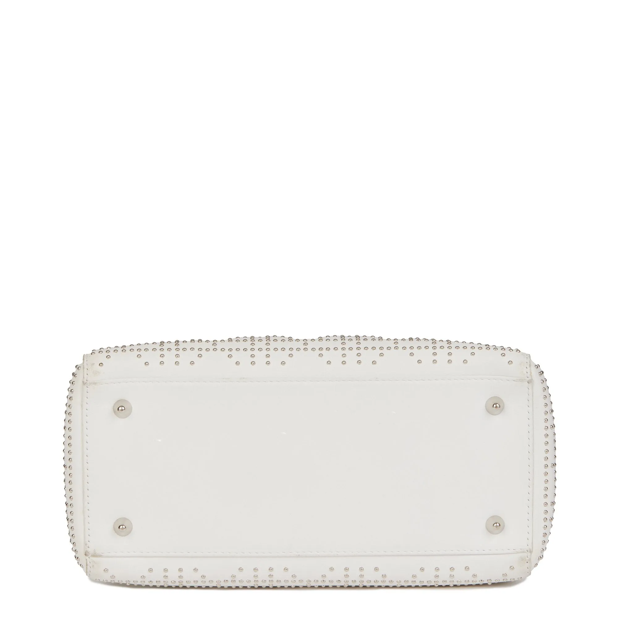 Christian Dior White Studded Calfskin Leather Medium Lady Dior Shoulder Bag