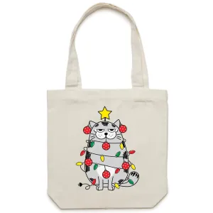 Christmas Lights Cat - Canvas Tote Bag