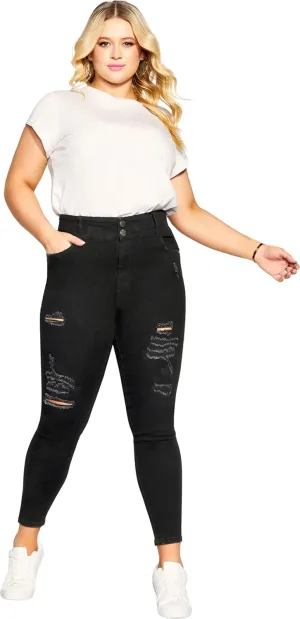 City Chic Women's Plus Size Jean A Sassy RIPS, Black WASH, 20
