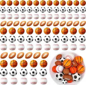 Civaner 100 Pieces Mini Stress Balls Bouncy Foam Sports Balls Including Basketball, Soccer Ball, Baseball, Football for Sports Party Favors Mini Footballs Party Favors (Medium)