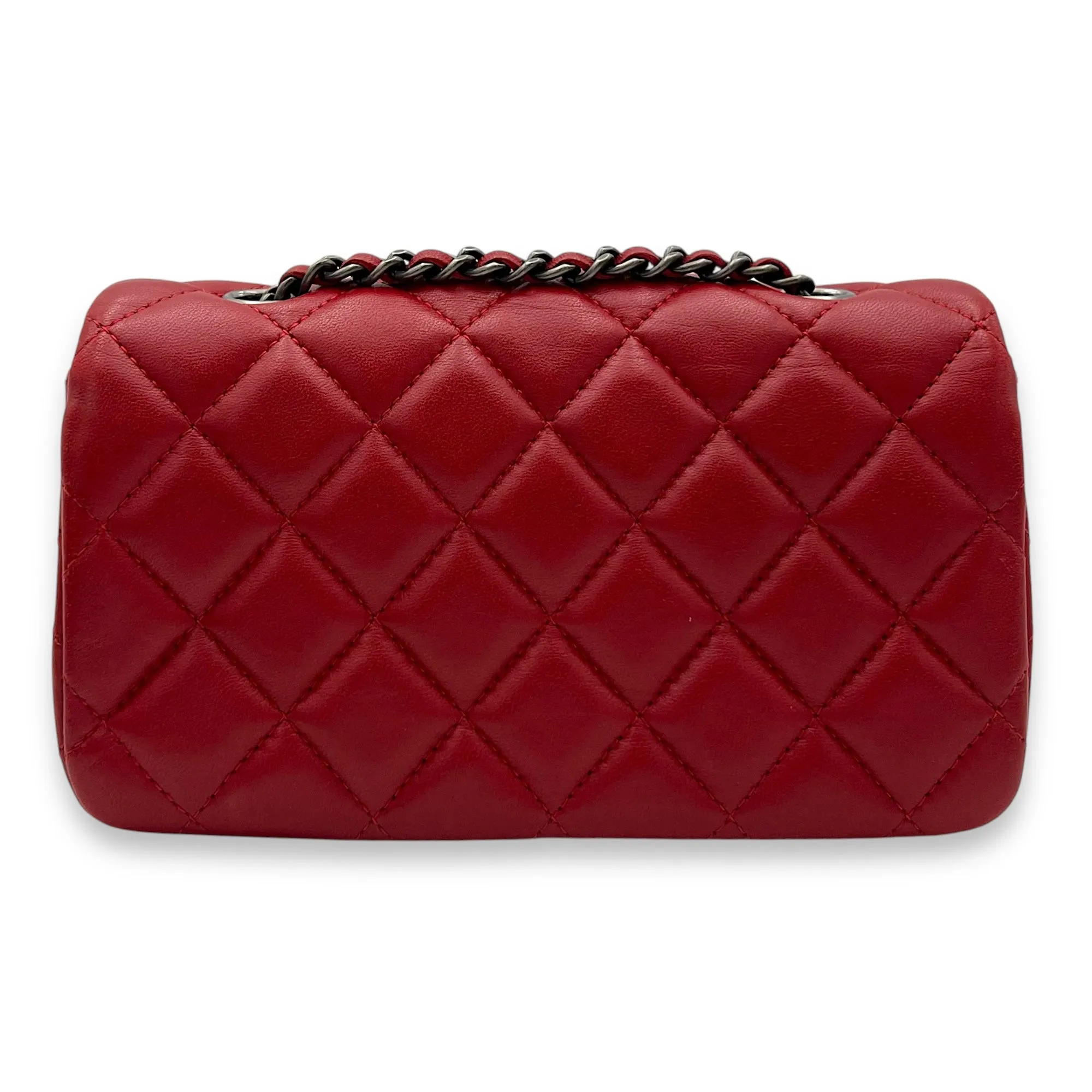 Classic Mini Rectangle Red Crossbody Bag in Lambskin, Ruthenium hardware