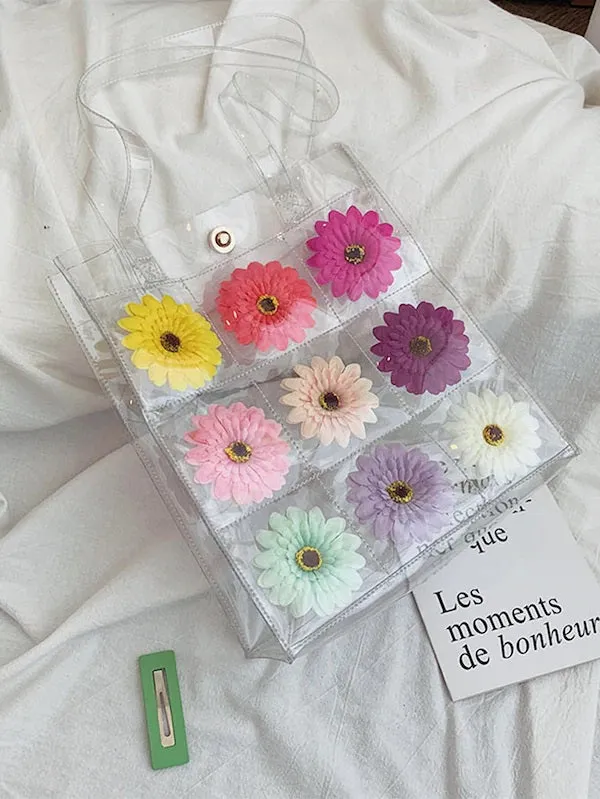 CM-BGS717794 Women Trendy Seoul Style Floral Decor Clear Shopping Bag