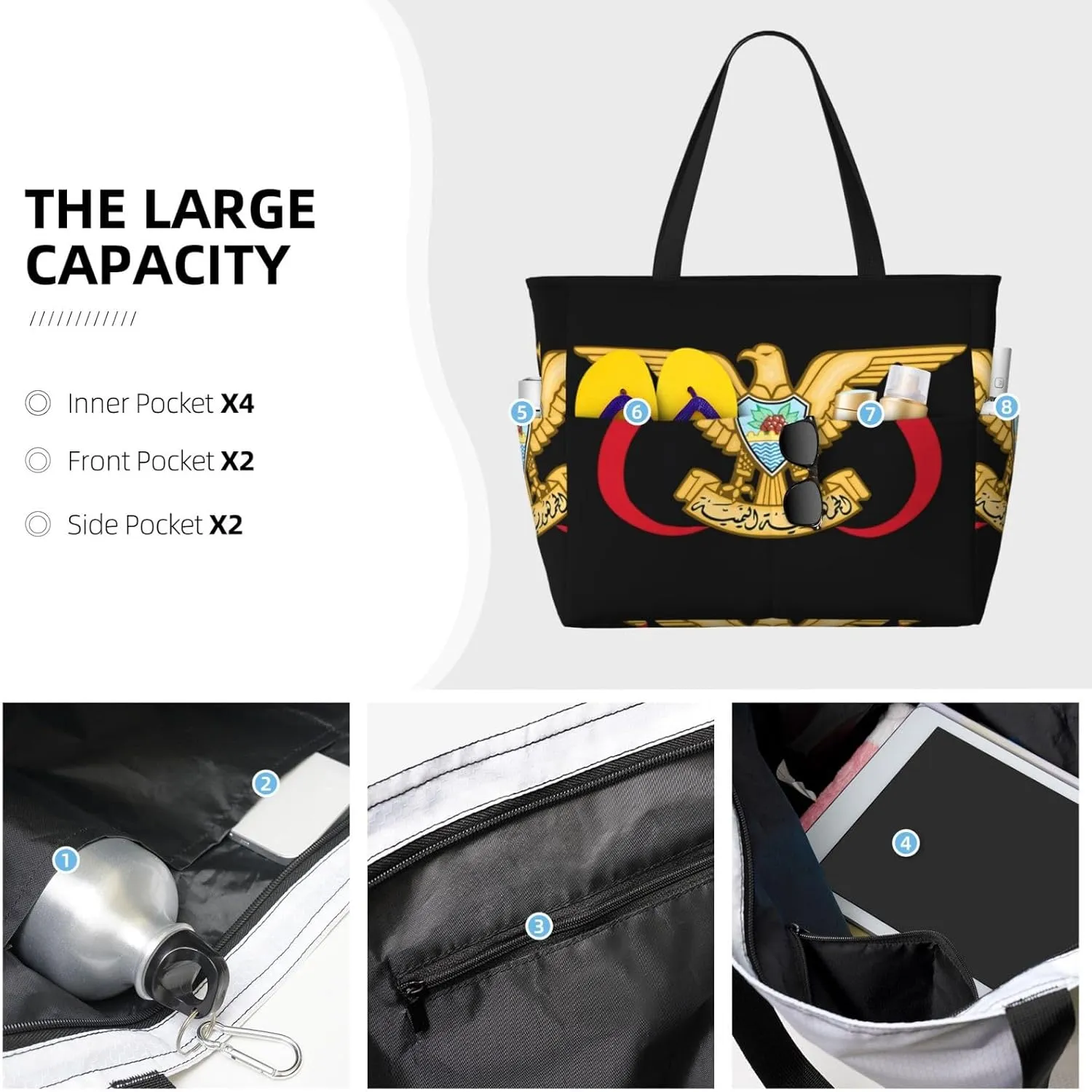 Coat Of Arms Of Nicaragua Tote Bag With 8 Storage Pockets Top Zip Shoulder Bag Handbag For Travel Work Women