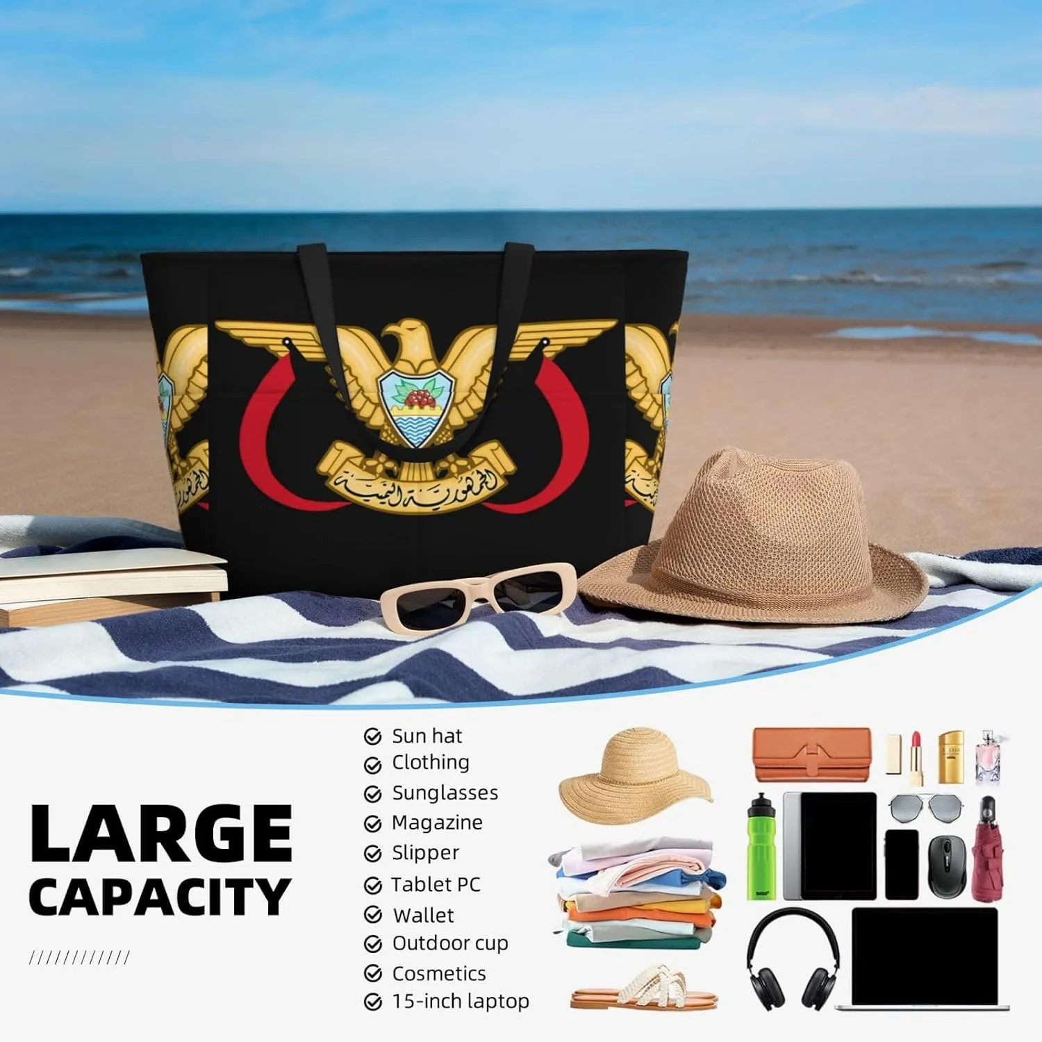 Coat Of Arms Of Nicaragua Tote Bag With 8 Storage Pockets Top Zip Shoulder Bag Handbag For Travel Work Women