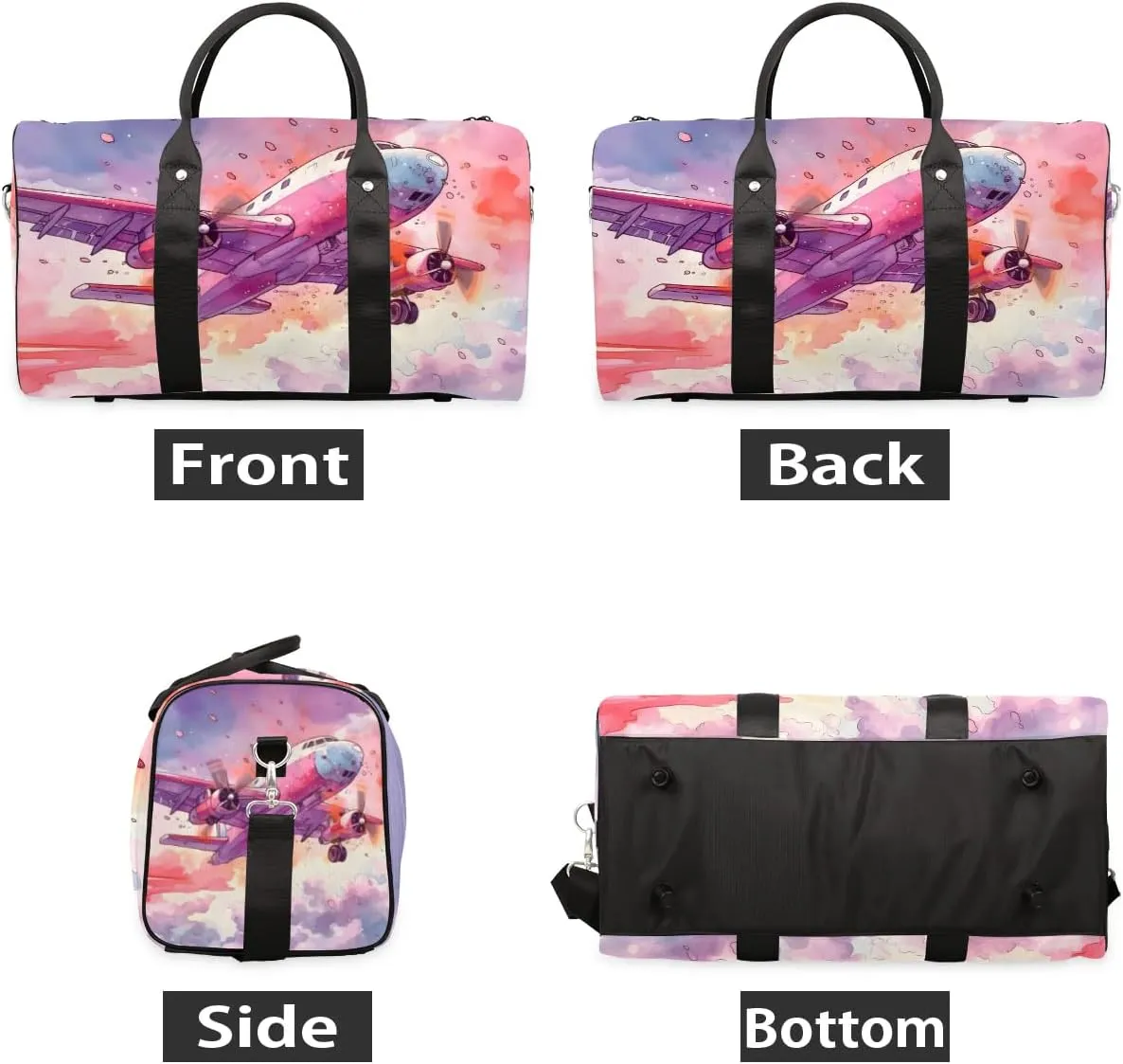 Coloful Airplane Travel Duffel Bag for Women Men Waterproof Foldable Overnight Weekender Bag Large Capacity Sports Gym Bag