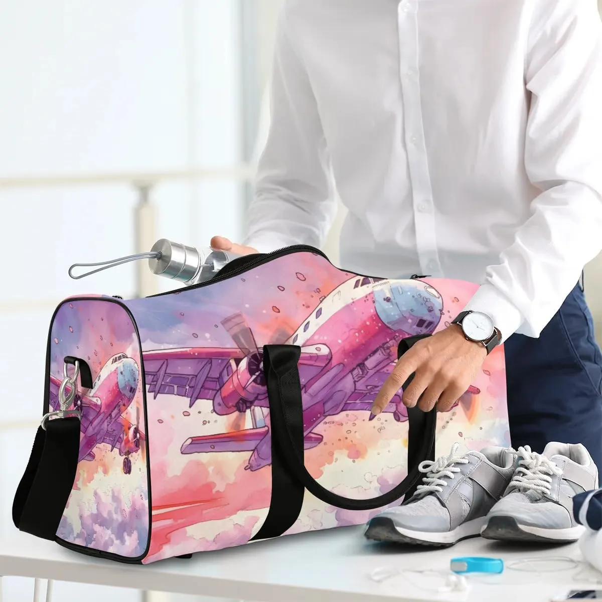 Coloful Airplane Travel Duffel Bag for Women Men Waterproof Foldable Overnight Weekender Bag Large Capacity Sports Gym Bag