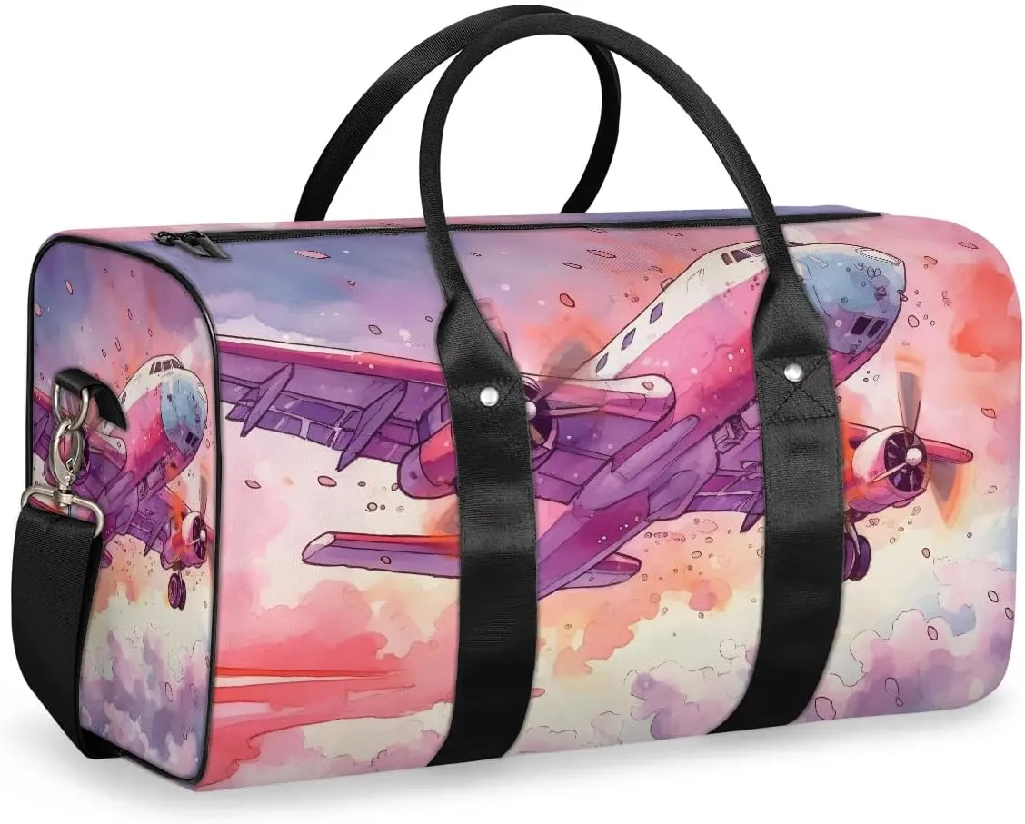 Coloful Airplane Travel Duffel Bag for Women Men Waterproof Foldable Overnight Weekender Bag Large Capacity Sports Gym Bag