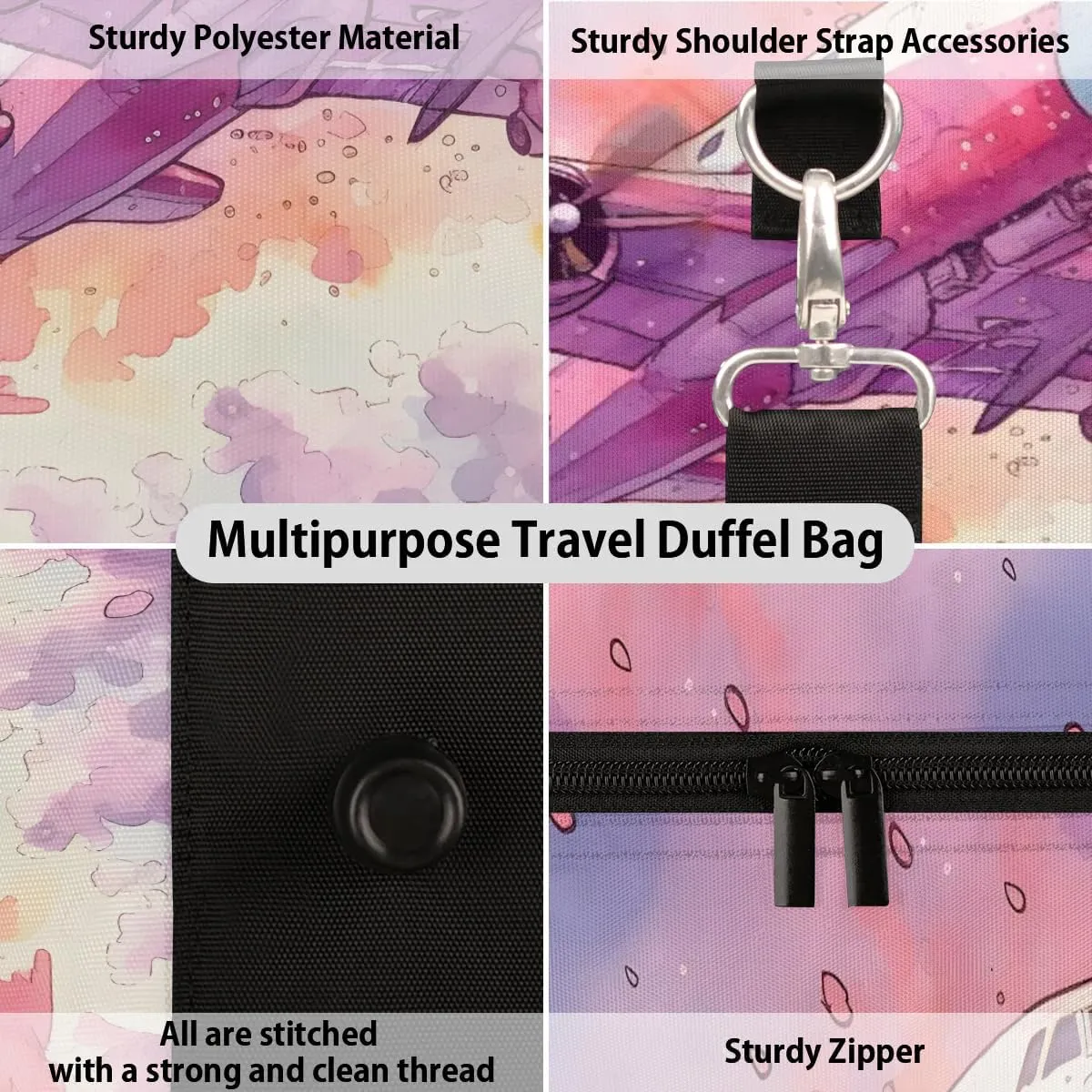 Coloful Airplane Travel Duffel Bag for Women Men Waterproof Foldable Overnight Weekender Bag Large Capacity Sports Gym Bag