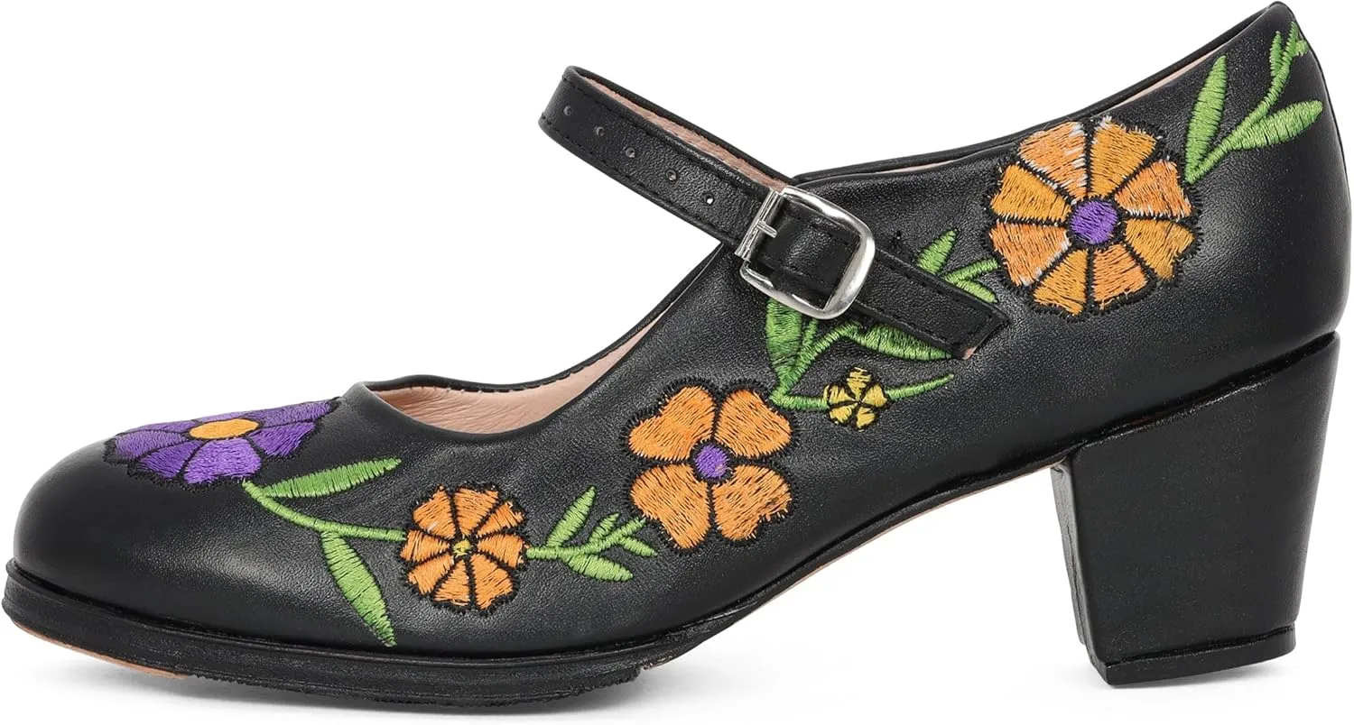 Colonial 226 Women's Folklorico Dance Shoes with Nails, Embroidered, Leather, 6cm Heel