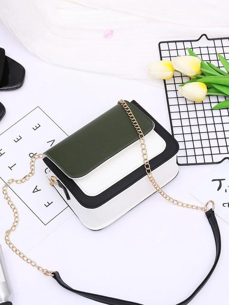 Color Block Flap Chain Bag