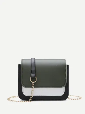 Color Block Flap Chain Bag