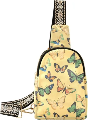Color Butterfly Full-Print Leather Fashion Waist Pack Small Crossbody Bag with Card Slots & Adjustable Strap for Biking Shopping Hiking Running & Casual Outings