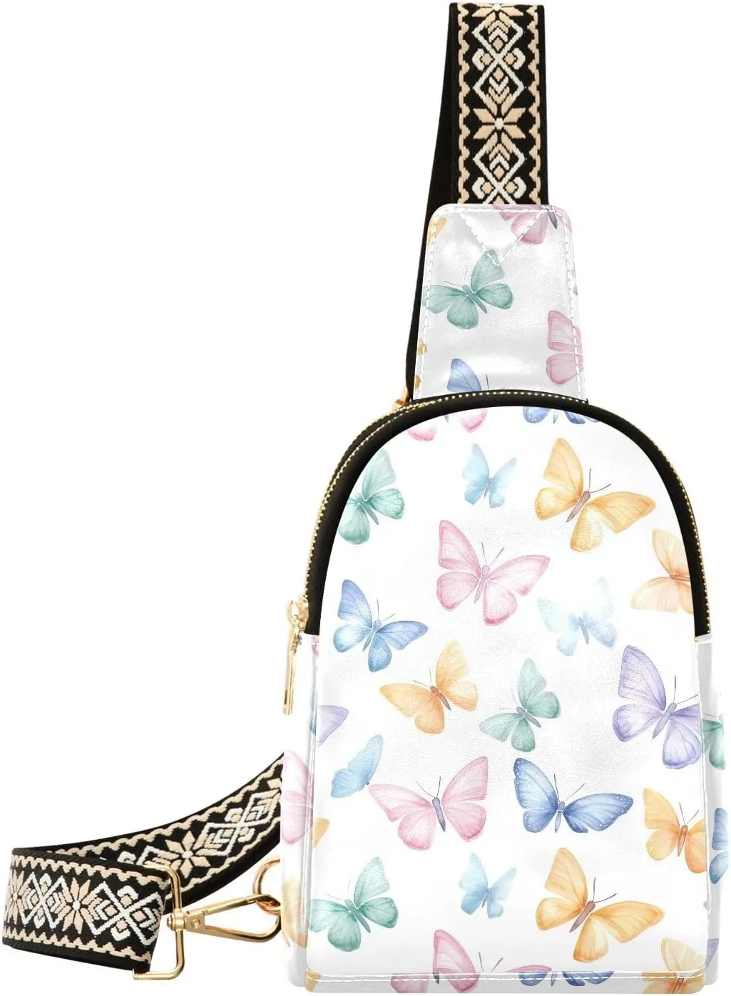 Color Butterfly Mini Crossbody Bag with Full-Print PU Leather Fashion Waist Pack with Adjustable Strap & Card Holder Great for Hiking Fishing Beach Travel & More