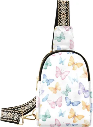 Color Butterfly Mini Crossbody Bag with Full-Print PU Leather Fashion Waist Pack with Adjustable Strap & Card Holder Great for Hiking Fishing Beach Travel & More