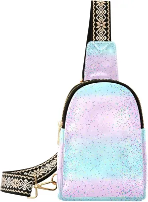 Color Gradient Mini Crossbody Bag with Full-Print PU Leather Fashion Waist Pack with Adjustable Strap & Card Holder Great for Hiking Fishing Beach Travel & More