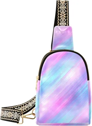 Color Neon Compact Fashion Daypack Full-Print PU Leather Crossbody Bag with Card Pocket & Adjustable Strap for Women on the Go Festivals Travel & Hikes