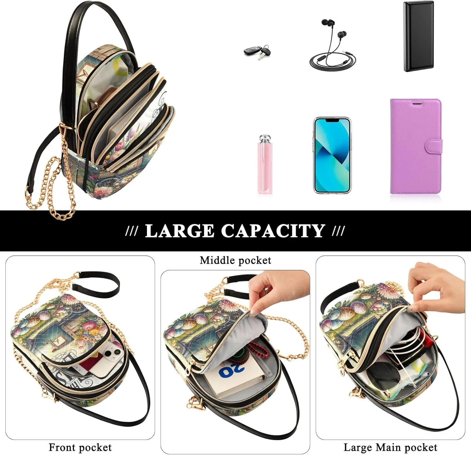 Colorful Cloud Cat Butterflies Purse Bags for Women Cell Phone Bags