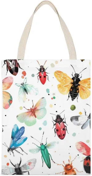 Colorful Insects Printed Canvas Tote Bags Shoulder Bag Reusable Grocery Shopping Handbag DIY Gifts 14"x18"