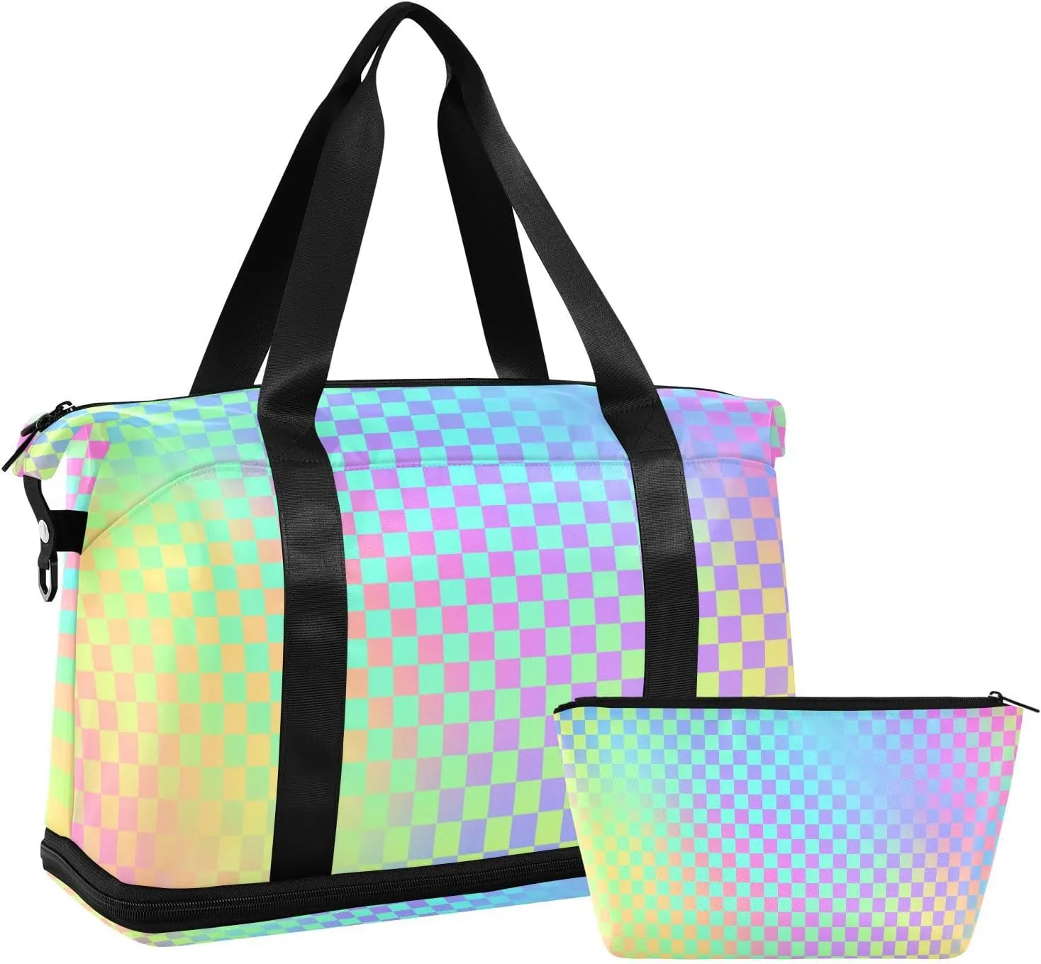 Colorful Laser Design Stripes Gym Sports Duffel Bags Weekender Bag with Toiletry Bag for Travel 2 Pcs Set