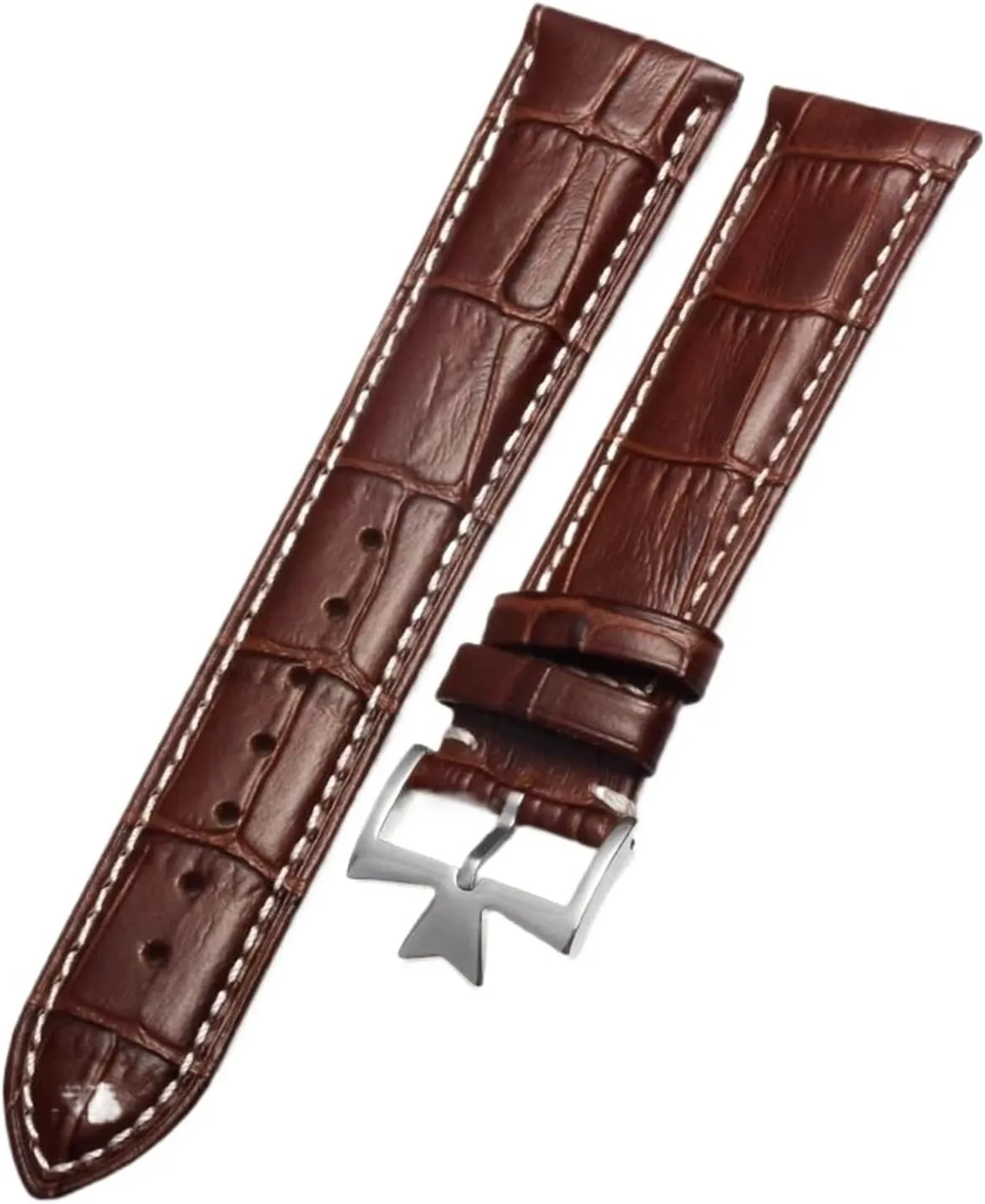 Compatible with Vacheron Constantin Male Watch Cowhide Leather Strap VC Inherit Art Master Series Leather Strap 18mm 19mm 20mm 21mm(Brown White Silver,22mm)