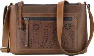 Concealed Carry Brynlee Distressed Leather Crossbody, Medium Brown CCW Bag