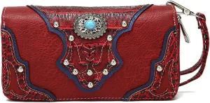 Conchos Studded Crocodile Laser Cut Cowgirl Western Purse Women Wristlet Wallet