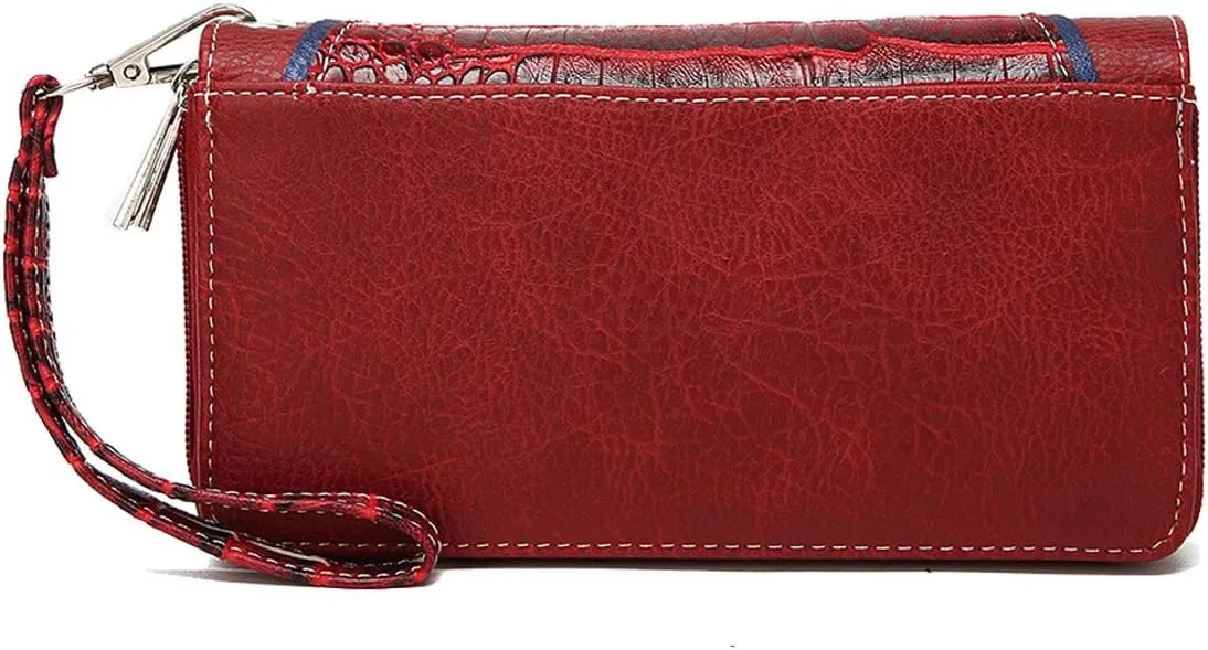 Conchos Studded Crocodile Laser Cut Cowgirl Western Purse Women Wristlet Wallet