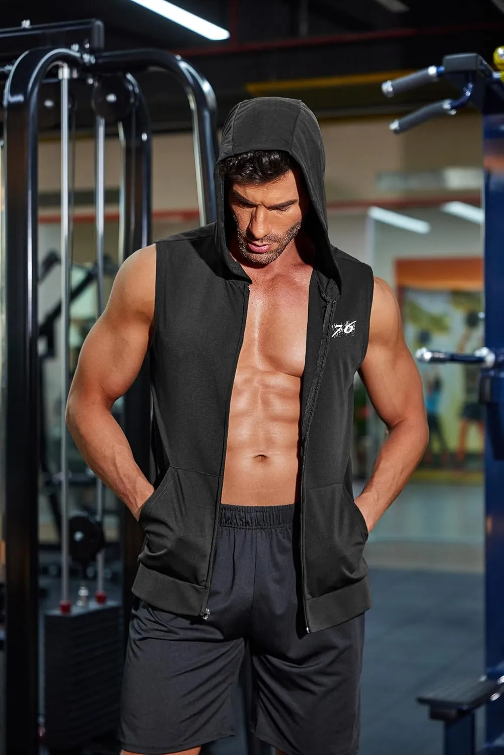 COOFANDY Men's Workout Hooded Tank Tops 2 Pack Zip Up Sleeveless Gym Shirts Muscle Cut Off T Shirt Bodybuilding Hoodies