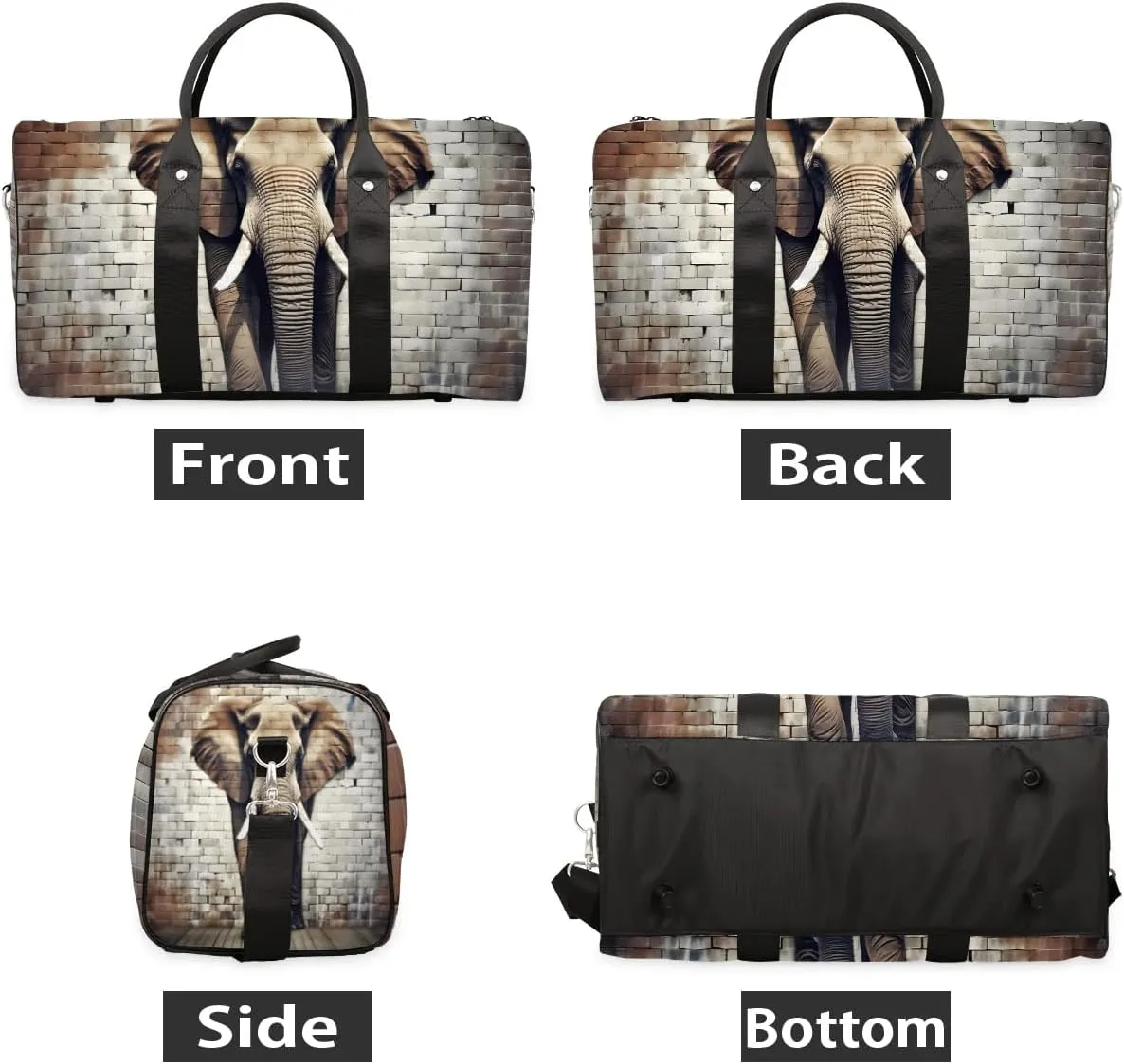 Cool Gray Elephant Travel Duffel Bag for Women Men Waterproof Foldable Overnight Weekender Bag Large Capacity Sports Gym Bag
