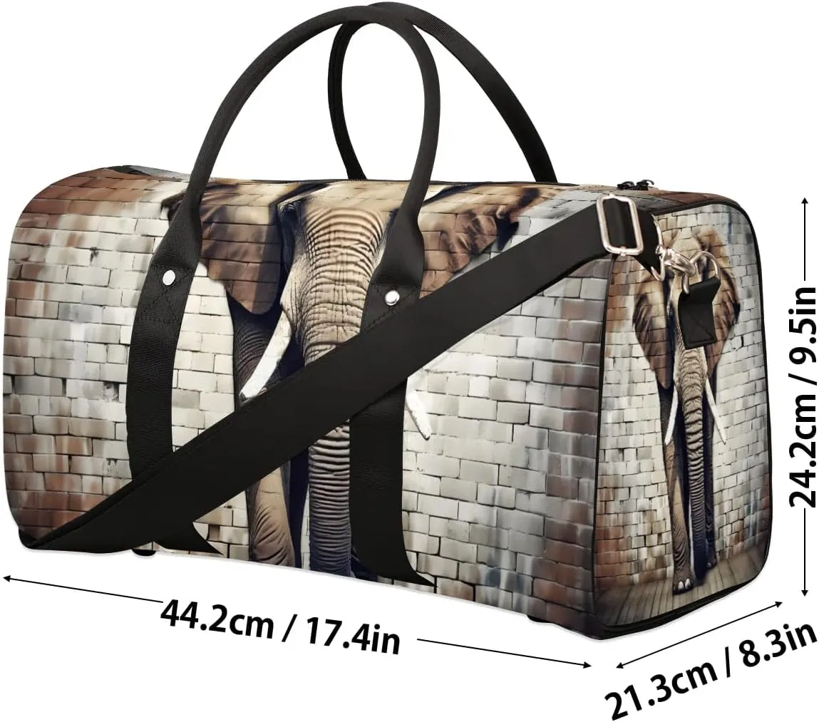 Cool Gray Elephant Travel Duffel Bag for Women Men Waterproof Foldable Overnight Weekender Bag Large Capacity Sports Gym Bag
