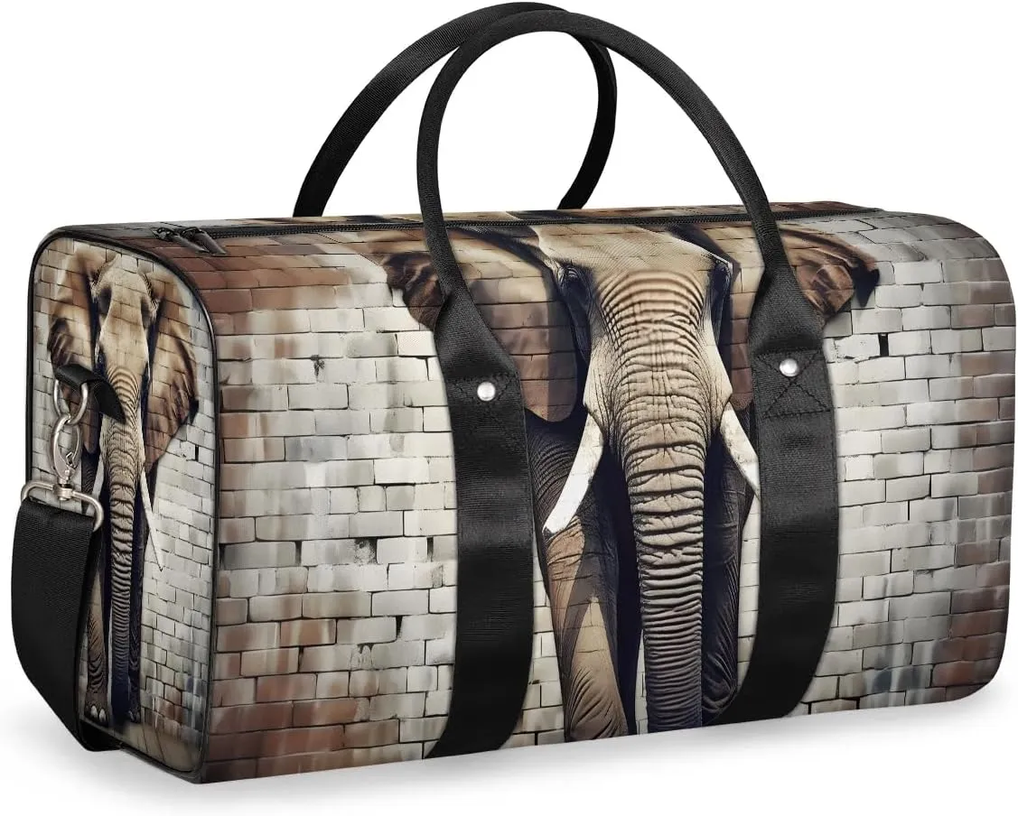 Cool Gray Elephant Travel Duffel Bag for Women Men Waterproof Foldable Overnight Weekender Bag Large Capacity Sports Gym Bag