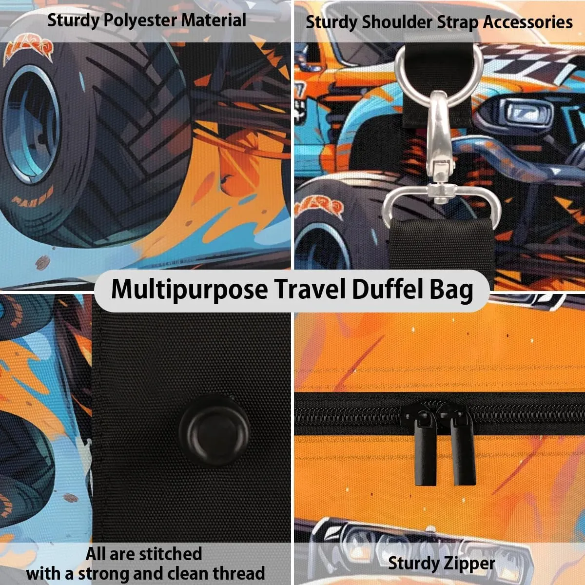 Cool Turck Travel Duffel Bag for Women Men Waterproof Foldable Overnight Weekender Bag Large Capacity Sports Gym Bag