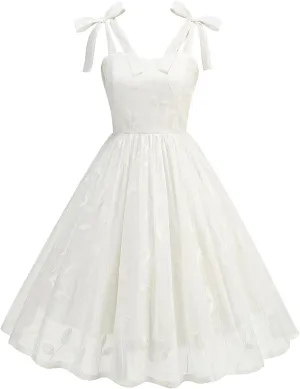 CORIRESHA Women's Vintage 1950s Leaves Embroidered Tie Shoulder Hepburn Style Tea Party Swing Dress