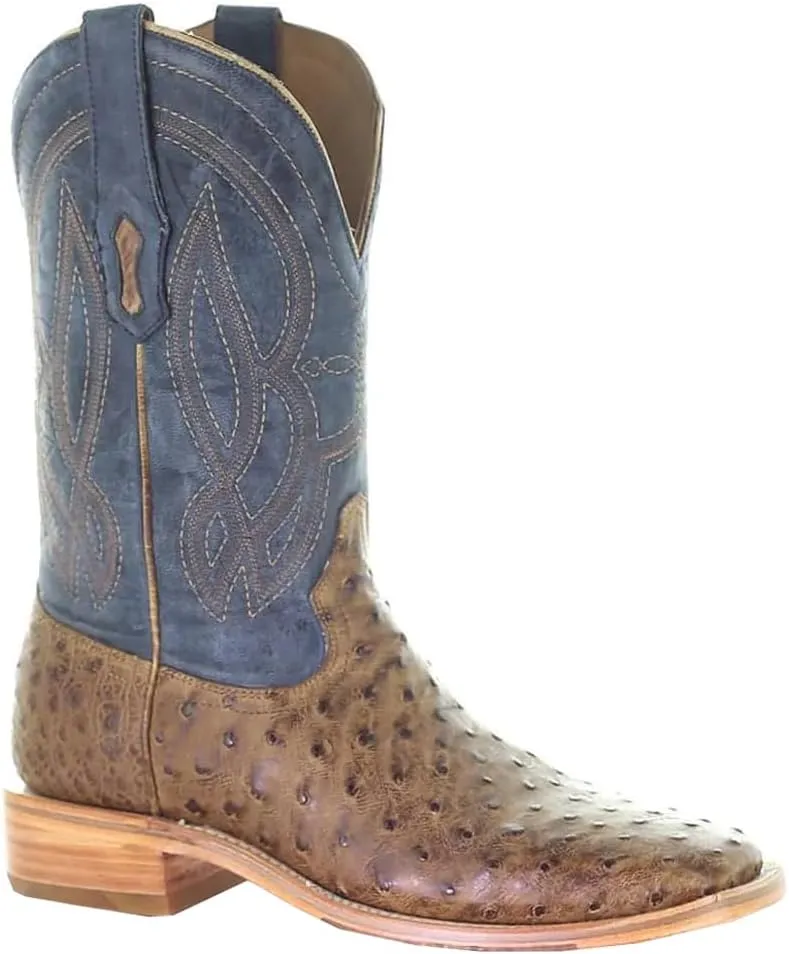 Corral Boots Mens Ostrich Embroidered Square Toe Dress Boots Mid Calf - Blue, Brown