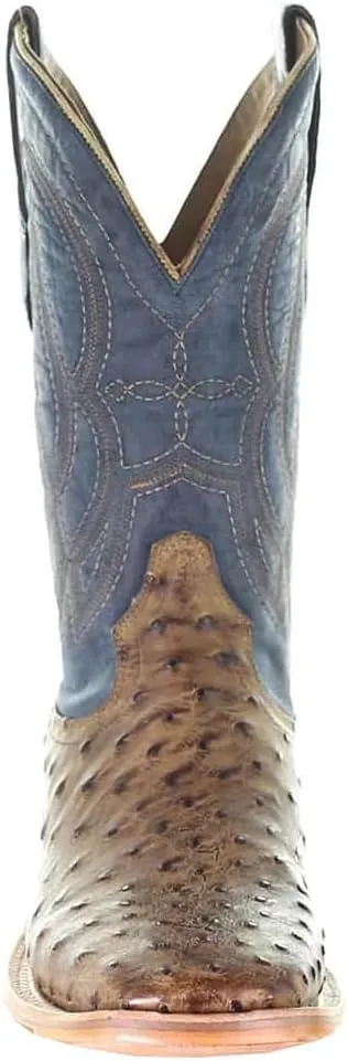 Corral Boots Mens Ostrich Embroidered Square Toe Dress Boots Mid Calf - Blue, Brown
