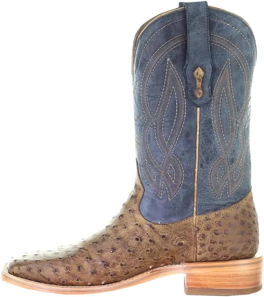 Corral Boots Mens Ostrich Embroidered Square Toe Dress Boots Mid Calf - Blue, Brown