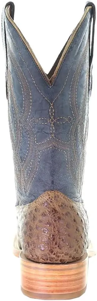 Corral Boots Mens Ostrich Embroidered Square Toe Dress Boots Mid Calf - Blue, Brown