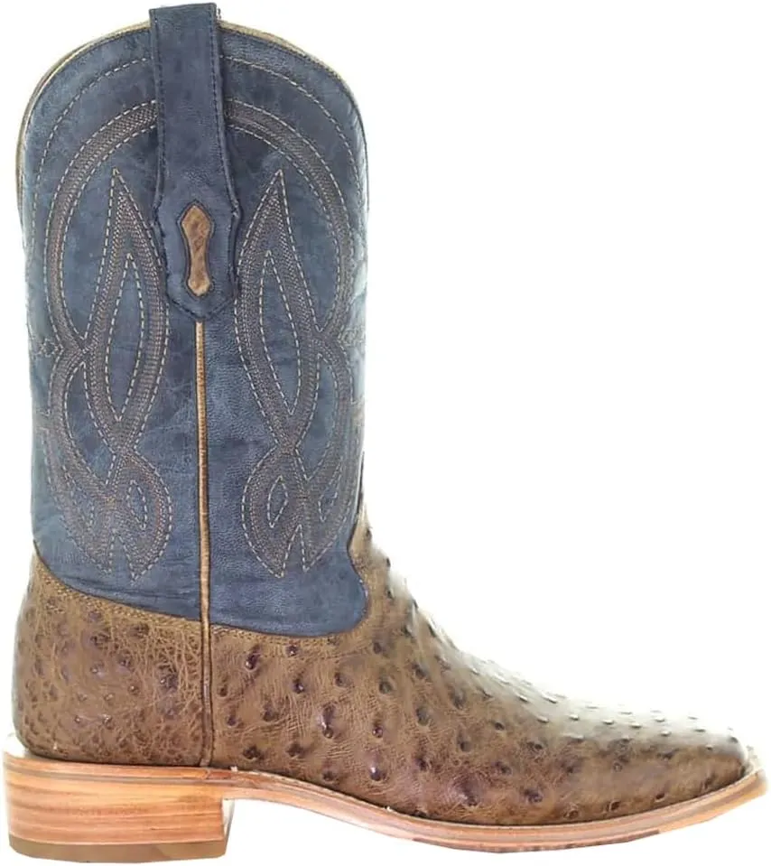 Corral Boots Mens Ostrich Embroidered Square Toe Dress Boots Mid Calf - Blue, Brown