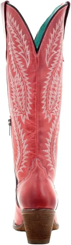 Corral Boots Womens Rioja Red Embroidered Snip Toe Casual Boots Knee High Mid Heel 2-3" - Red