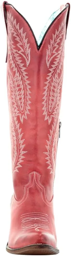 Corral Boots Womens Rioja Red Embroidered Snip Toe Casual Boots Knee High Mid Heel 2-3" - Red