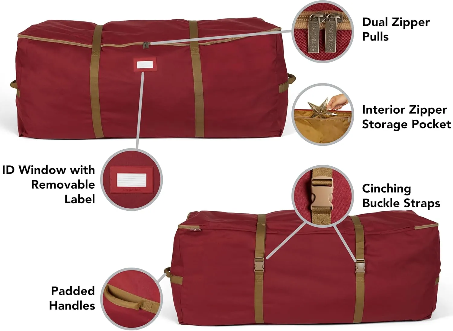 Covermates Keepsakes Christmas Tree Cinch Bag - Superior Protection, Cinch Straps, Fits Up to 9 to 11-Foot Tree - Holiday Storage, Red